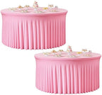 2 Pack Pink Round Tablecloth 60 inch, Spandex Fitted Wrinkle Free Table Cover with Skirt Washable Tablecloths for Wedding Photo Party Professional Events Birthday Decor by Torrowsrort