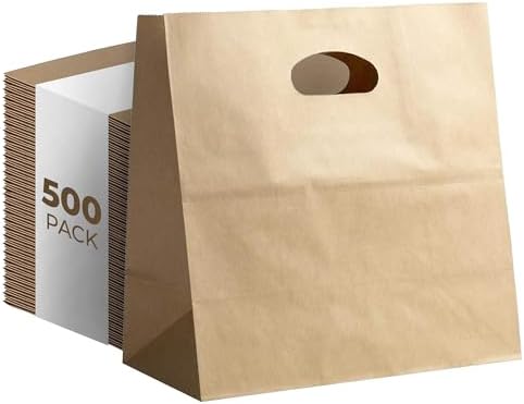 Natural Brown Kraft Paper Bags with Die Cut Handles - 11" x 6" x 11" by PTPBAGS