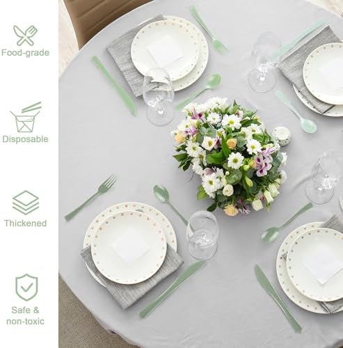 Kochorie 300 Pieces Sage Green Plastic Silverware with Spoons Forks Knives - Image 5