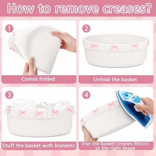 SiliFine 3 Pcs Pink Bow Storage Basket Cute Basket for Gifts Empty - Image 4