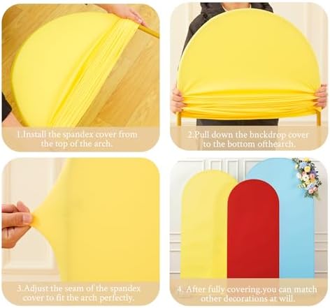 Rainbow Arch Backdrop Cover 6FT 5FT 4FT Stretchy Wedding Arch Covers Set of 3 Spandex Fitted Blue Yellow Red Fabric Backdrop Cover for Party Baby Shower Birthday Decoration - Image 7
