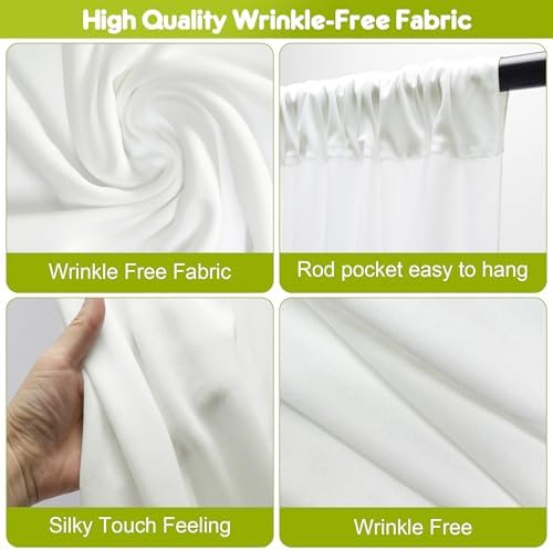 Wokceer Ivory Backdrop Curtain for Parties Backdrop Drapes, 3Pack 10x10FT - Image 3