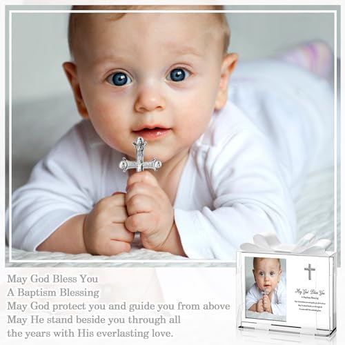 Vercraft 24 Set Baptism Picture Frame 3.5 x 5 Acrylic Baby Shower Baptism Favor Christening Gifts for Boy Girl with Plastic Crystal Boxes and Satin Ribbon Bows for Religious First Communion(White) - Image 6