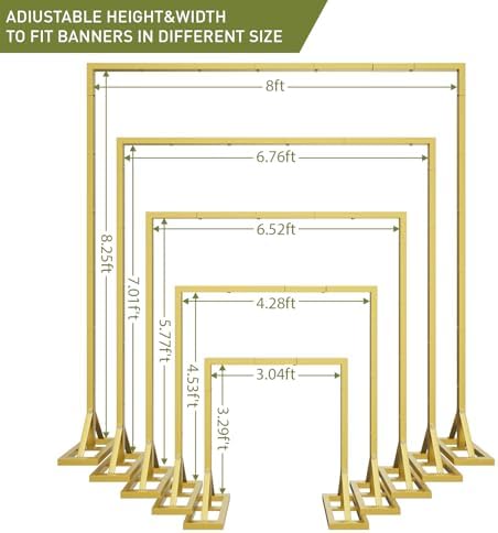 OGEMXU 8.2FT Backdrop Stand, Square Wedding Arch & Balloon Stand, Gold - Image 2