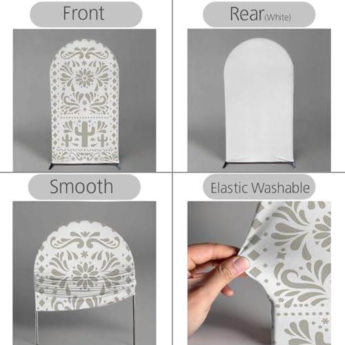 Beige Arch Backdrop Cover for Mexican Fiesta Party Decoration Stretchy Arch Stand Fabric Baptismx Baby Shower Cake Table Supplies (Cover Only) (G3742,4ftx7.2ft (CoverOnly)) - Image 2