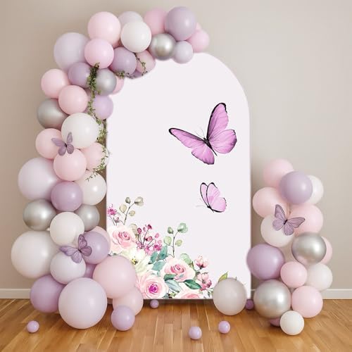 Purple Butterfly Kisses Arch Backdrop Cover Double-Sided Arch Frame Stretchy Cover for Pink Butterfly Birthday Party Girls Baby Shower Decorations (3X5ft,G-3343) by uiuyfrr