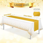 12Pcs White and Gold Tablecloth Party Decorations,Plastic White Table Cloth Printed Gold Table Runner Disposable Rectangle Tables Cover for Birthday Wedding Anniversary Graduation Party,54 x108 Inch - Image 3