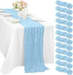 12 Pcs Baby Blue Cheesecloth Table Runner 10FT Runner for Tables 35 x 120 Inches Long Gauze Boho Fabric Table Runner Decoration Rustic Sheer Runner for Wedding Birthday Baby Shower Party (Baby Blue) by Sunnyline
