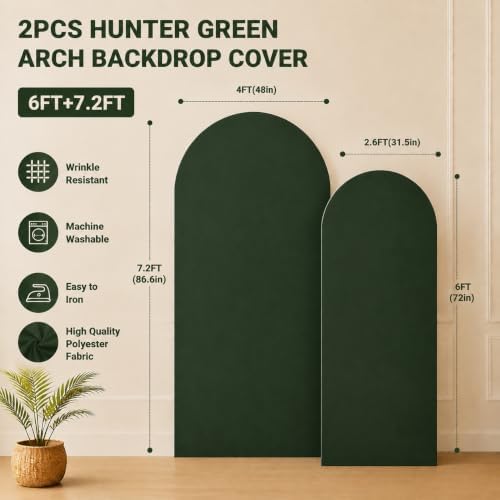Hunter Green Arch Cover 7.2 and 6ft Spandex Arch Backdrop Cover Set of 2 - Image 6