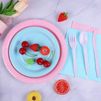 durony 350 Pieces Baby Gender Reveal Party Supplies Light Pink Light Blue Paper Plates Serve 50 Guests Boy or Girl Gender Reveal Plates Napkins Paper Cup Cutlery for 1st Birthday and Baby Shower Decor - Image 6