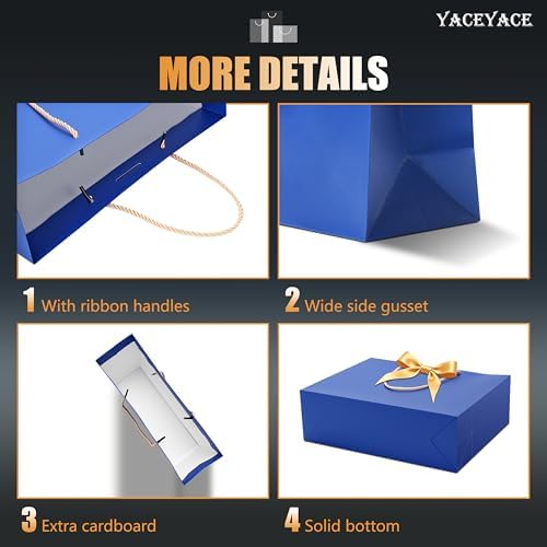 YACEYACE Blue Gift Bags with Bow 20Pack of Blue Gift Bag with Tissue Paper - Image 4