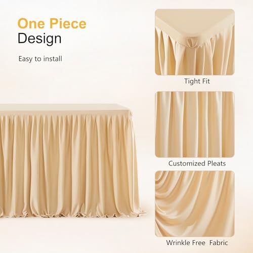 3 Pack Deep Champagne Polyester Table Clothes for 6 Foot Rectangle Tables, Wrinkle Free Fitted Table Cover with Pleated Ruffle Table Skirt for Party Baby Shower Wedding Birthday Event Display - Image 4