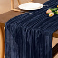 Navy Blue Cheesecloth Table Runner Boho Wrinkled Gauze Table Runners by Jimtx
