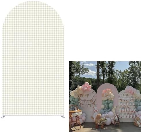 Plaids Arch Backdrop Cover for Silly Goose Baby Shower Arch Frame Stretchy Cover Gingham Kids 1st Birthday Party Fiesta Decorations (7.2x4ft Cover,Light Brown) by ittsmnt