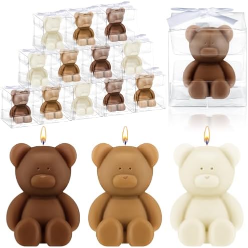 Hoolerry 30 Pcs Mini Bear Candle Baby Shower Party Favor Gift, White, Brown by Hoolerry