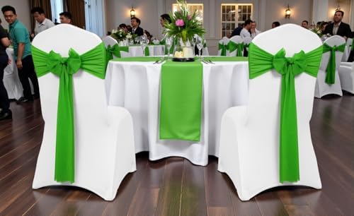 MDS Pack of 75 Chiffon Chair Sashes for Wedding & Event Décor - Green - Image 2