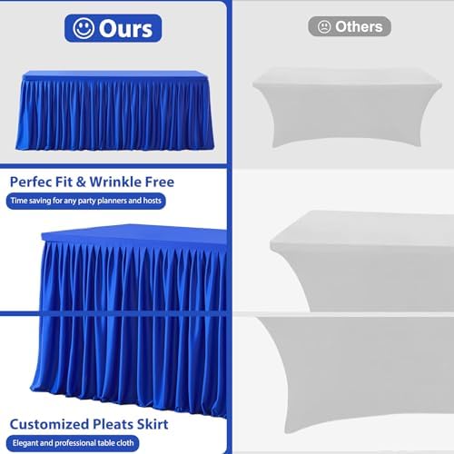 Wish Care Royal Blue Polyester Table Clothes for 4 Foot Rectangle Tables, Wrinkle Free Fitted Table Cover with Pleated Ruffle Table Skirt for Birthday Party Wedding Trade Show Event Display - Image 5