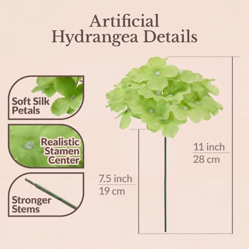 65PCS Hydrangea Artificial Flowers with Stronger Bendable Stems, Premium Silk Faux Hydrangea Flowers Bulk for DIY Wedding, Arches, Baby Showers & Event Decor(Green Mix) - Image 3