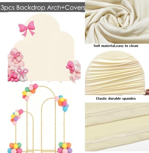 Set of 3 Metal Arch Backdrop Stands with Beige Covers, 6/6.6/7.2FT - Image 4