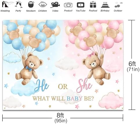 Bear Gender Reveal Backdrop 8x6ft We Can Bearly Wait Gender Reveal Party Decorations Background Pink or Blue Bear Theme Banner Photo Booth Prop - Image 3