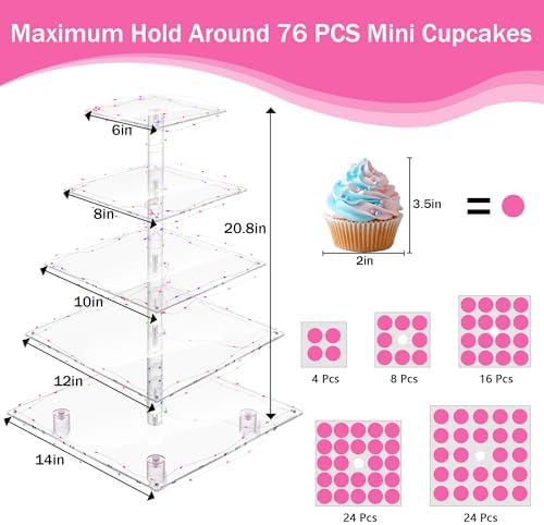 YestBuy Cupcake Stand – 5 Tier Premium Cupcake Holder – Acrylic Cupcake Tower Display – Cady Bar Party Décor – Acrylic Display for Pastry + LED Light String – Ideal for Weddings, Birthday (Colorful) - Image 4