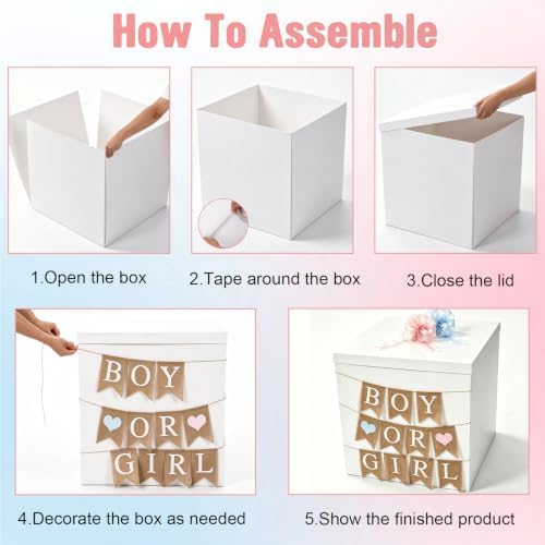 Faelhacon 28”Giant Gender Reveal Gift Box with Lid Banner 40 Pcs Blue Balloons and Ribbons Sturdy Cardboard Easy Assembly Boy Or Girl Reveal Party Decor DIY Foldable Storage(Pink) - Image 4