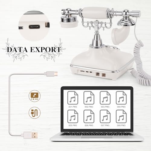 UKBW Audio Guest Book Wedding Phone, Audio Phone Guestbook, Vintage Retro Style Audio Guest Book Phone for Wedding, Birthday Party, Anniversary and Other Special Occasions(White) - Image 5
