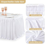 Wish Care 21ft White Satin Long Table Skirt for Rectangle Tables Wrinkle Free Teacher Desk Skirt Glitter Ruffle Table Skirting Cloth for Office Wedding Birthday Baby Shower Party Banquet Table Decor - Image 3