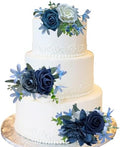 CherishedMoments 3Pcs Pre-Made Cake Flowers,Dusty Blue Wedding Cake Decor by CherishedMoments