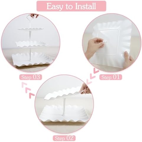 15 PCS Dessert Table Display Set White Cupcake Stand,3 Tiered Tray Stand Cup Cake Tower Holder, Cake Stand Serving Trays Dessert Display Stands for Tea Party Wedding Baby Shower-White - Image 6