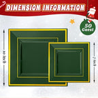 Liacere 100PCS Green and Gold Square Plastic Plates-50PCS Heavy Duty 9.5inch Disposable Dinner Plates and 50PCS 6inch Green Dessert Plate - Gold Plastic Plate for Party&Wedding - Image 6