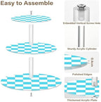 J JOYSAY Chess Checkerboard White Light Blue Pattern Acrylic Cupcake Stand 3 Tier Dessert Table Display Set Clear Cake Stands for Wedding Party Baby Shower Decorations Easy Assembly Pastry Tower - Image 2