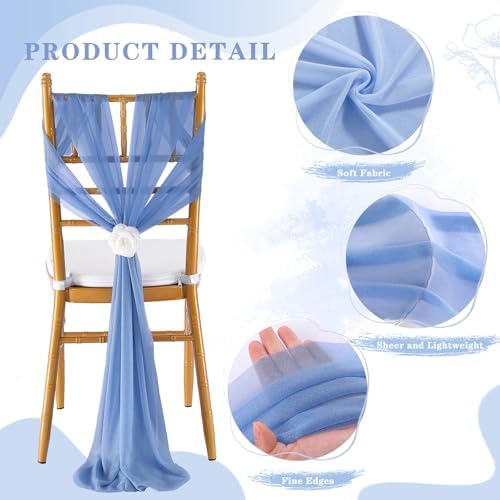 Fanqisi Dusty Blue Chair Sashes 48 Packs 8ft Long Draping Fabric Chair Cover for Ceremony Outdoor Banquet Decorations - Image 5