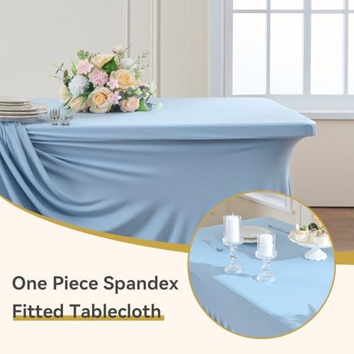 Spandex Tablecloth 6FT Rectangle Table Cover 2 Pcs Dusty Blue Wrinkle-Free - Image 3