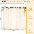 Ledido 10×8ft White Tulle Backdrop Curtains with Lights(6 Panels 5×8ft) - Image 2
