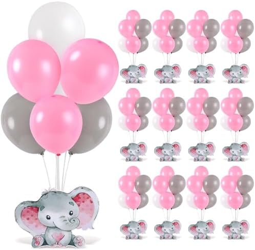 12 Sets Elephant Baby Shower Balloon Stand Kit for Table Pink Elephant with Balloon Centerpieces Decor for Elephant Theme Gender Reveal Birthday Party Photo Props Supplies by Unknown