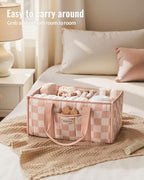 Blissful Diary Checkered Diaper Caddy Organizer, Storage Basket, Pink - Image 4
