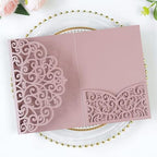 PONATIA 5.12 x 7.2 Dusty Rose Laser Cut Wedding Invitations, 5x7 Trifold Laser Cut Invitation Pockets with Envelopes for Wedding Bridal Shower Engagement Quinceanera Invitations (20PCS No Inner Sheet) - Image 3