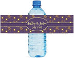 Glowing Stars on Purple Background Wedding Anniversary Birthday Water Bottle Labels by DesignThatSign
