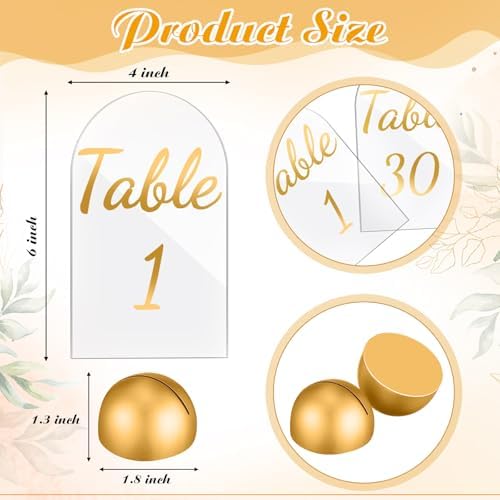 AceOrbit 30 Pack Acrylic Table Numbers 1-30 Gold with Stands,Arch - Image 2