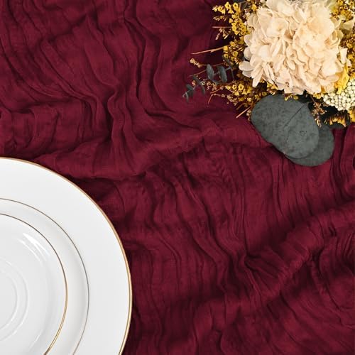 12 Pack Burgundy Table Runner 10Ft Cheesecloth Table Runner Rustic Gauze Table Runner Romantic Long Sheer Fabric Cheese Cloth Table Runners for Wedding Party Bridal Baby Shower - Image 4