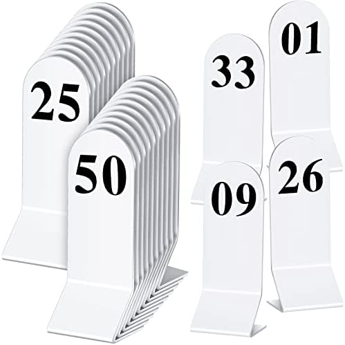 Remerry 50 Pcs Table Numbers 1-50 Acrylic Double Sided Number Cards for Restaurant Acrylic Tent Table Holders Tent Cards Wedding 2.36 x 6.3 Inch (White) by Remerry