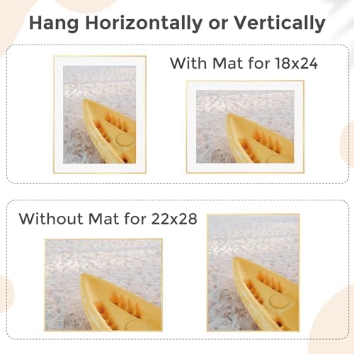 FLYJOE 22x28 Metal Picture Frame For Wall With Mat For 18x24, 22''x28'' Aluminum Photo Frames With Tempered Glass For Home Decor, Minimalist Modern Poster Frame Horizontal And Vertical Formats, Gold - Image 2