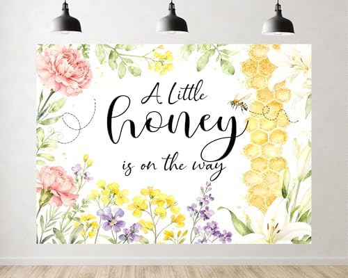 Trykid 15x10ft A Little Honey is on The Way Backdrop Floral Watercolor Honeycomb Flowers Baby Shower Photography Background Party Decoration Photoshoot Studio Props Fabric by Unknown