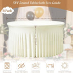 8 Pack Ivory Round Spandex Tablecloths, 5FT/60In Stretchy Table Cloth with Skirt, Washable Fitted Tablecloth, Circle Wrinkle Free Table Cover for Wedding Party Dining Banquet Event - Image 4
