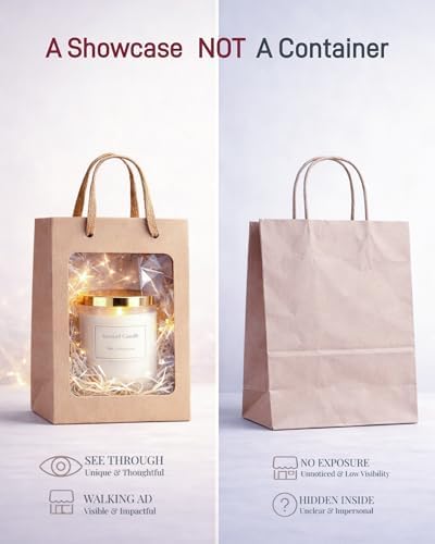 VAGREEZ Gift Bags with Clear Window, Reusable Small Medium Kraft Transparent Window Paper Bags with Handles in Assorted Colors and Bulk Pack for Party, Wedding, Birthday and Small Business, Brown / Small / 30 Pack - Image 2