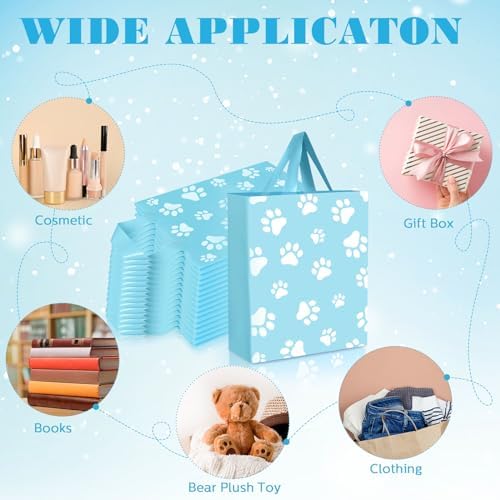 Gueevin 200 Pcs Dog Paw Plastic Bags Bulk Baby Shower Party Favor Reusable Shopping Bags for Birthday Pet Party(Blue,White) - Image 4