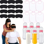 Leinuosen 24 Pcs Baby Shower Blindfold Feeding Game Set Include 6 Plastic Chug Bottles 6 Bib and 12 Eye Mask Blindfold Baby Feeding Bottle Chug Game for Adult Gender Reveal Party Supplies(Pink) by Leinuosen
