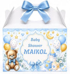 Personalized Baby Shower Keepsake Boxes. A set of 12 boxes personalized with the baby's name to add a special touch to your celebration. (Boy teddy bear) by Handmade