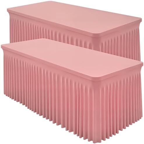 2 Packs Dusty Rose Spandex Table Cloths 8 Foot, Fitted Stretch Table Cover with Skirts 30x96 Inch, Wrinkle-Free Floor Length Tablecloths Rectangular for Weddings Parties Banquets Events Decorations by Shillance